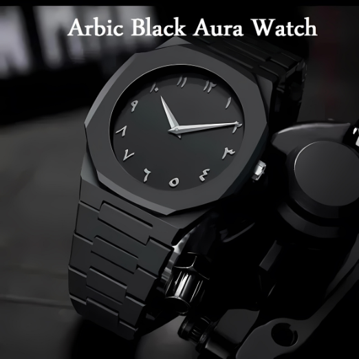Black wristwatch with a dark strap