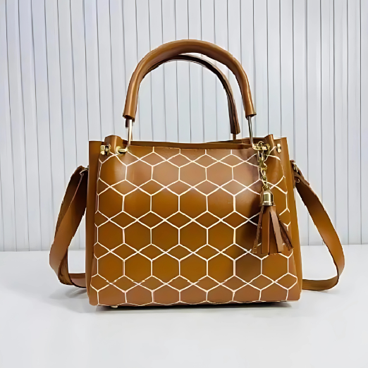 Brown handbag with geometric pattern 