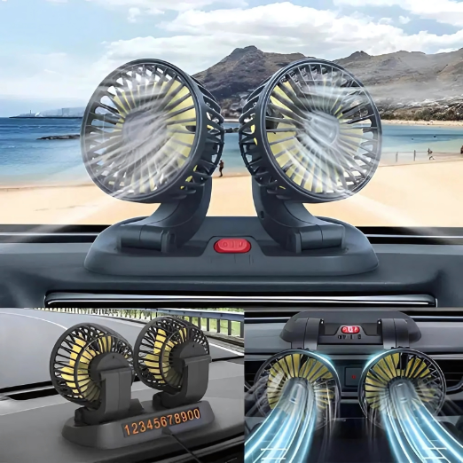Car dashboard fan with multiple views on a car interior background