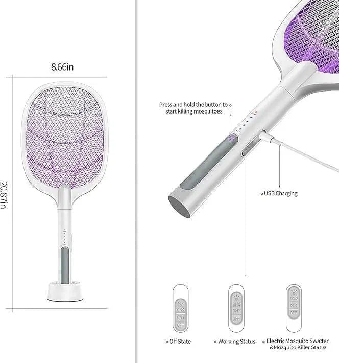 Electric fly swatter with USB charging feature and dimensions 