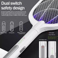 Electric mosquito racket with dual switch safety design