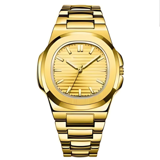 Gold wristwatch on a white background