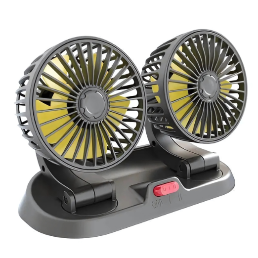 Gray and yellow dual-fan device