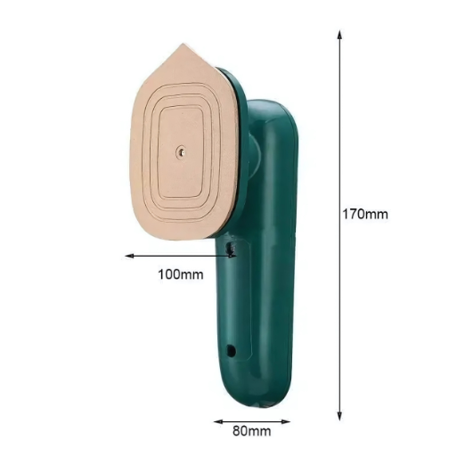 Green handheld tool with sanding pad, showing dimensions on a white background
