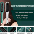 Hair straightener comb with features highlighted on a green background