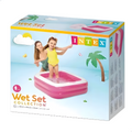 Intex inflatable pool packaging with a child and adult near the pool 