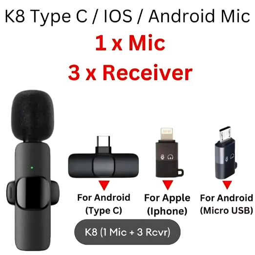 Phone with guitar video on screen, microphone, and step-by-step connection instructions.
