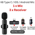 K8 Type C / iOS / Android Mic set with microphone and receiver devices on a white background.