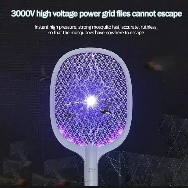 Electric mosquito racket with dual switch safety design