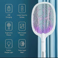 Mosquito swatter with USB charging, large capacity battery, ergonomic design, safe double switch, built-in purple light, and triple-layer mesh