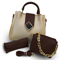 Set of beige and brown handbags with a matching wallet