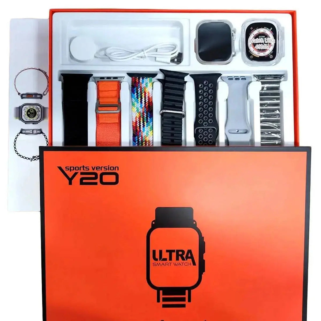 Smartwatch with an orange band on a white background