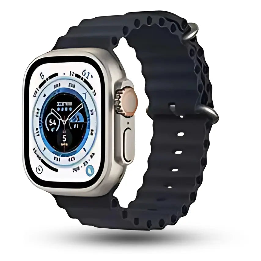 Smartwatch with a black band on a white background