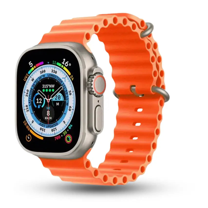 Smartwatch with an orange band on a white background