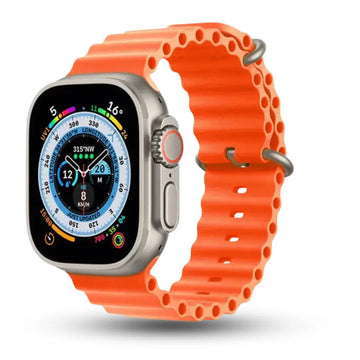 Smartwatch with an orange band on a white background