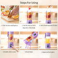Steps for using a portable blender with fruit.