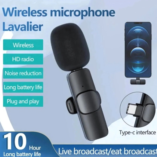 Wireless microphone lavalier with smartphone and feature list