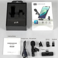 Wireless microphone set with packaging, charging cable, microphone, and accessories