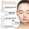 Beauty device with replaceable heads and a woman's face showing the application areas.